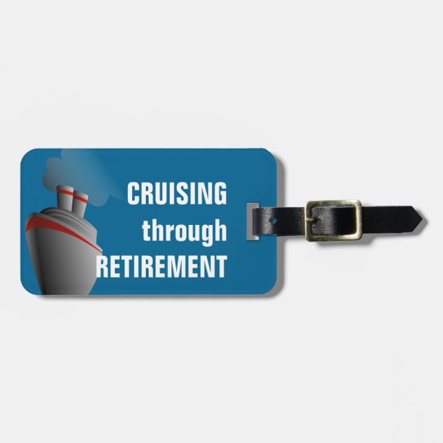 Cruising Through Retirement Rich Aqua Personalized Luggage Tag (Front Horizontal)
