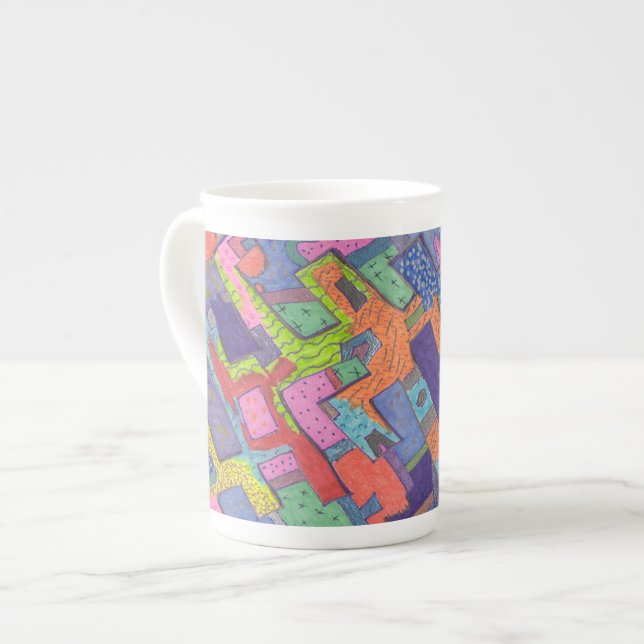 "Crumbling City" Abstract Art Bone China Mug (Front Left)