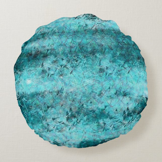 Crumpled blue neon paper round pillow (Back)