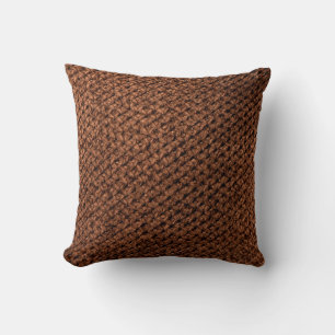 Crumpled dark brown fabric texture, wavy wrinkled  throw pillow