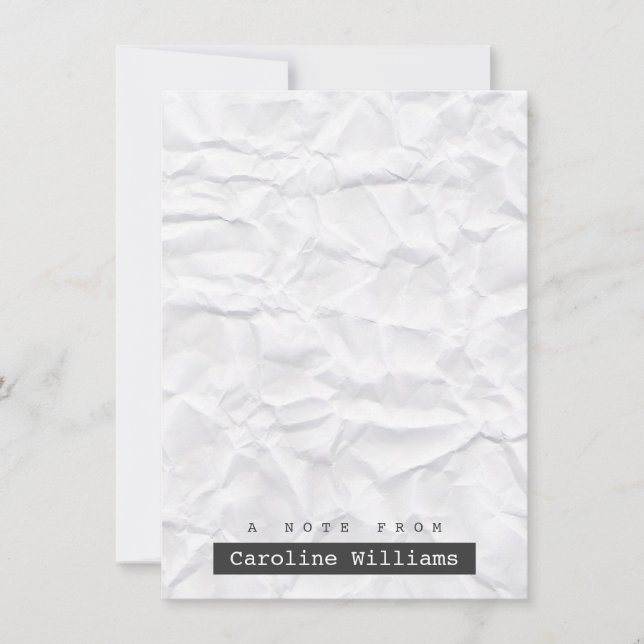 Crumpled white paper personalized flat notecard (Front)