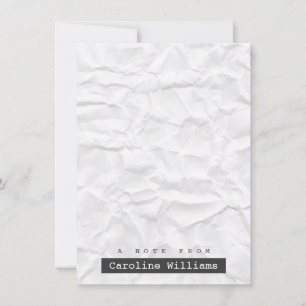 Crumpled white paper personalized flat notecard