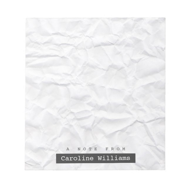 Crumpled white paper texture personalized name notepad (Front)