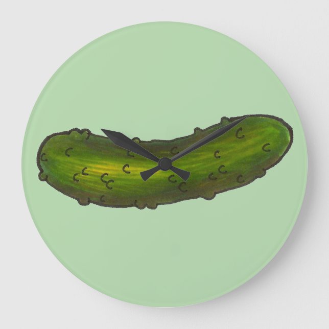 Crunchy Green Kosher Dill Pickle Foodie Deli Large Clock (Front)