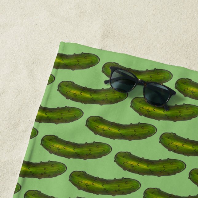 Crunchy Green Kosher Dill Pickle Foodie Food Print Beach Towel (In Situ)