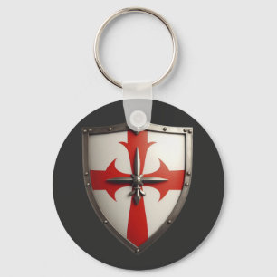 crusader shield with a red cross pattée  keychain