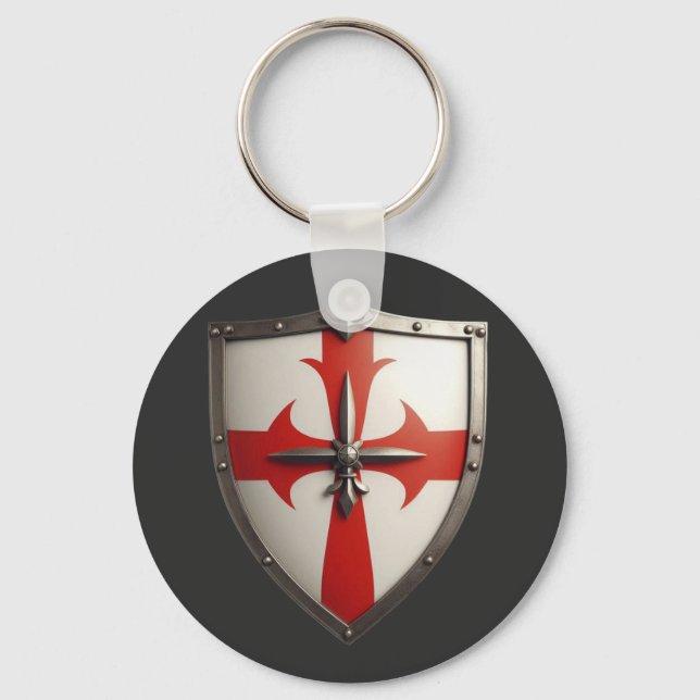 crusader shield with a red cross pattée  keychain (Front)