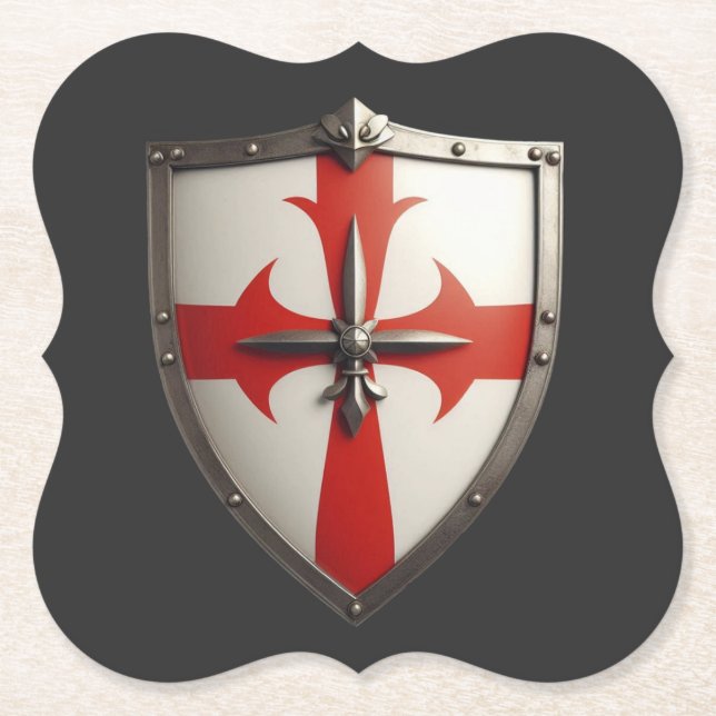 crusader shield with a red cross pattée  paper coaster (Front)