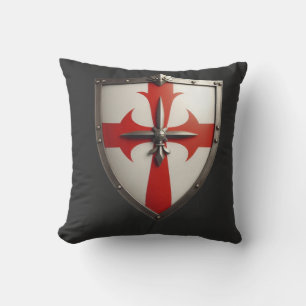 crusader shield with a red cross pattée throw pillow