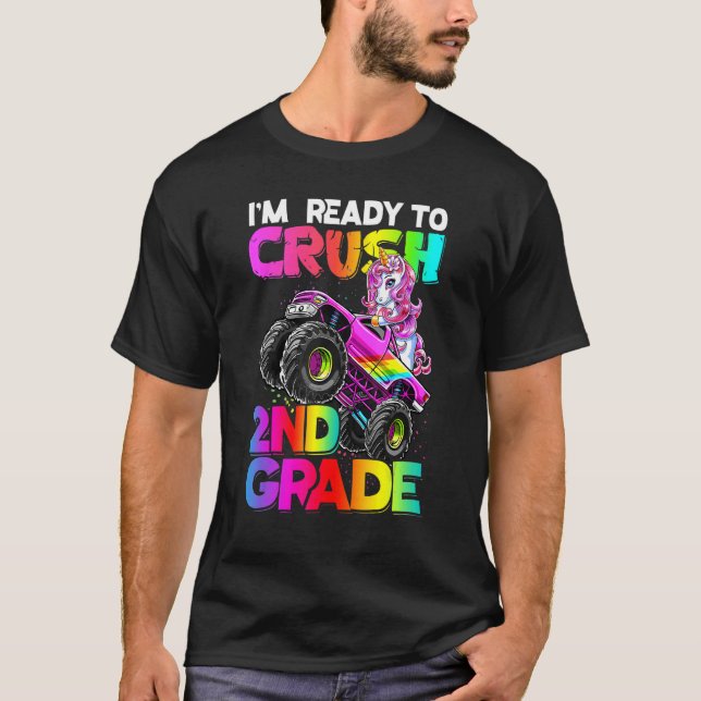 Crush 2nd Grade Unicorn Monster Truck Back to Scho T-Shirt (Front)