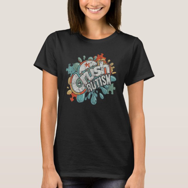 Crush Autism Retro Vintage Autism Awareness T-Shirt (Front)