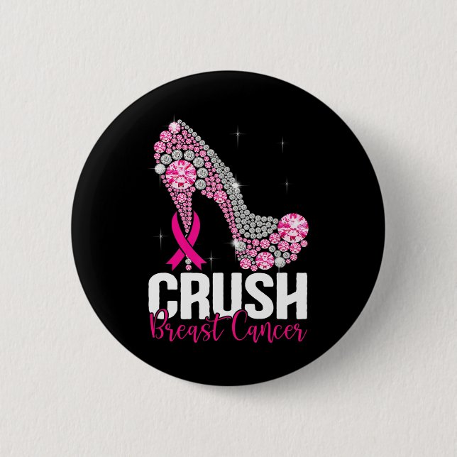 Crush Breast Cancer Awareness Bling Pink Ribbon  2 Inch Round Button (Front)