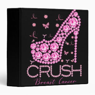 Crush Breast Cancer Awareness Bling Pink Ribbon Binder