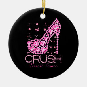 Crush Breast Cancer Awareness Bling Pink Ribbon Ceramic Ornament