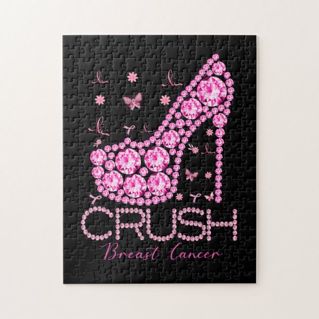 Crush Breast Cancer Awareness Bling Pink Ribbon Jigsaw Puzzle (Vertical)