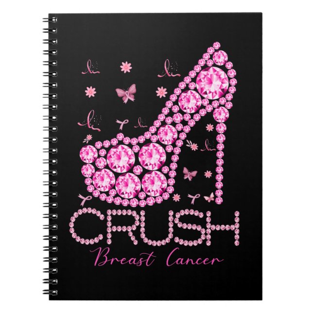 Crush Breast Cancer Awareness Bling Pink Ribbon Notebook (Front)