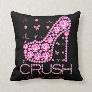 Crush Breast Cancer Awareness Bling Pink Ribbon Throw Pillow