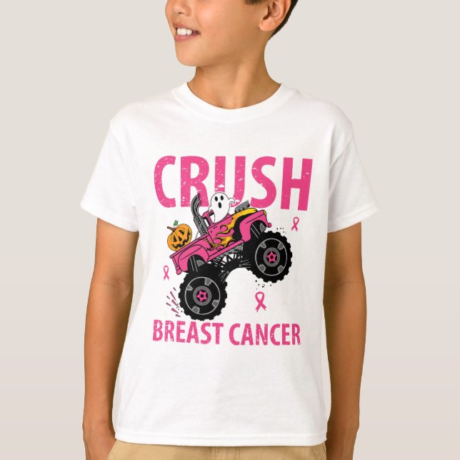 Crush Breast Cancer Awareness Monster Truck Hallow T-Shirt (Front)
