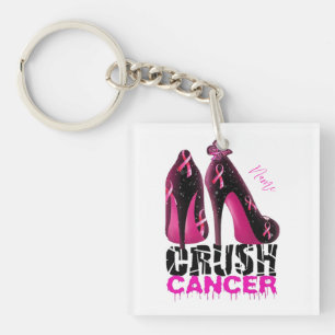 Crush Breast Cancer Awareness name customized Keychain