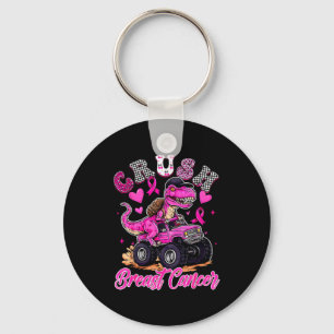 Crush Breast Cancer Dinosaur T Rex Monster Truck B Keychain