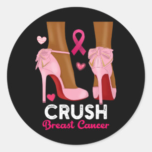 Crush Breast Cancer In October We Wear Pink Black Classic Round Sticker