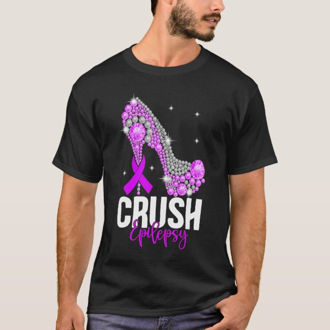 Crush Epilepsy Awareness Diamond High Heel Purple  T-Shirt (Front)