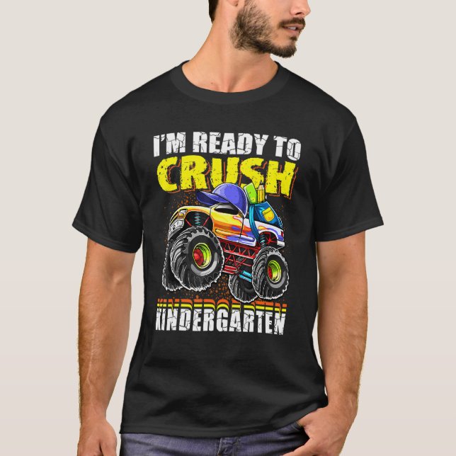 Crush Kindergarten Monster Truck Backpack Back To  T-Shirt (Front)
