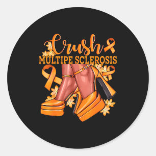 Crush Multiple Sclerosis Bling Orange Ribbon Aware Classic Round Sticker