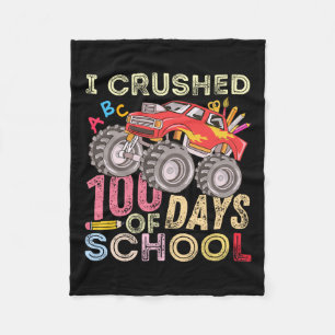 Crushed 100 Days Of School Monster Truck 100th Day Fleece Blanket