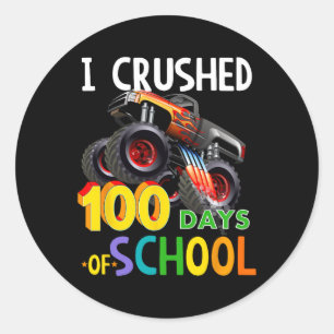 Crushed 100 Days Of School Monster Truck Classic Round Sticker