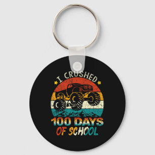 Crushed 100 Days Of School Monster Truck Kids Boys Keychain