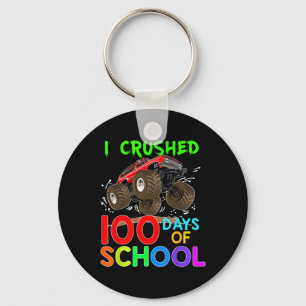 Crushed 100 Days Of School Monster Truck Kids Boys Keychain