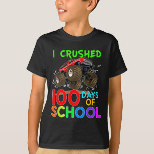 Crushed 100 Days Of School Monster Truck Kids Boys T-Shirt