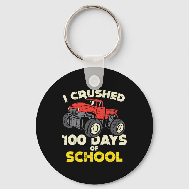 Crushed 100 Days School Monster Truck 100th Day Bo Keychain (Front)