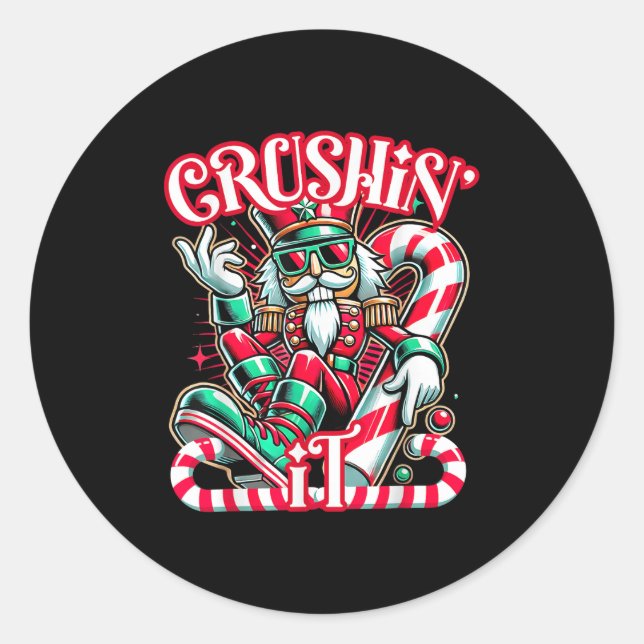 Crushin' It Nutcracker Xmas Funny Christmas Men Wo Classic Round Sticker (Front)