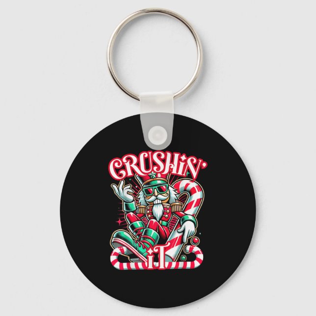 Crushin' It Nutcracker Xmas Funny Christmas Men Wo Keychain (Front)