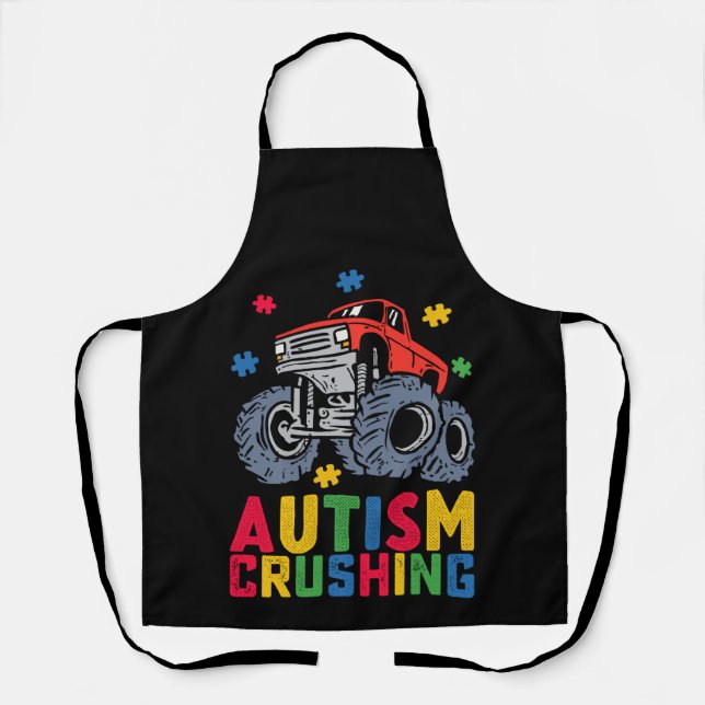 Crushing Autism Monster Truck Awareness Boy Girl Apron (Front)