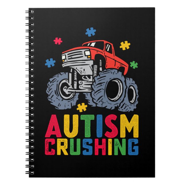 Crushing Autism Monster Truck Awareness Boy Girl Notebook (Front)