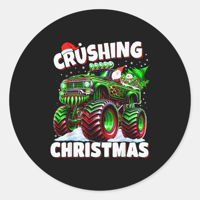 Crushing Christmas Truck For Boys Kids Holiday  Classic Round Sticker (Front)