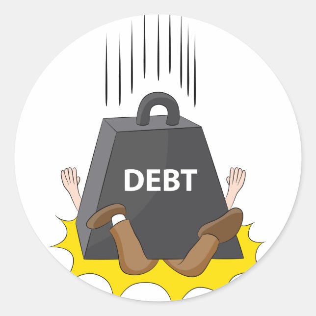 Crushing Debt Cartoon Anvil Classic Round Sticker (Front)