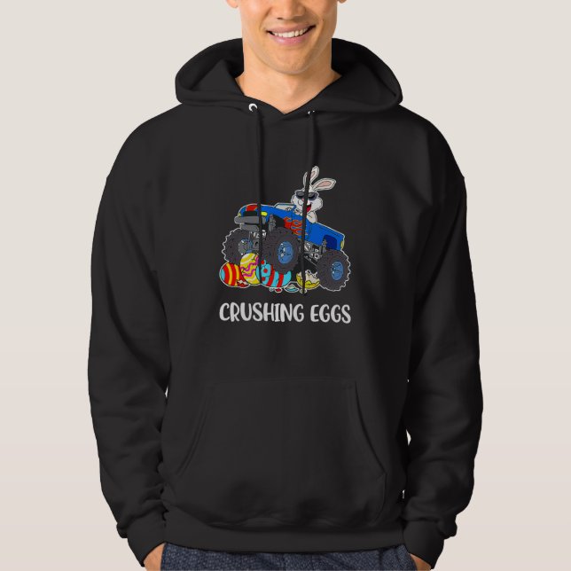 Crushing Easter Egg Hunting Monster Truck Spring B Hoodie (Front)
