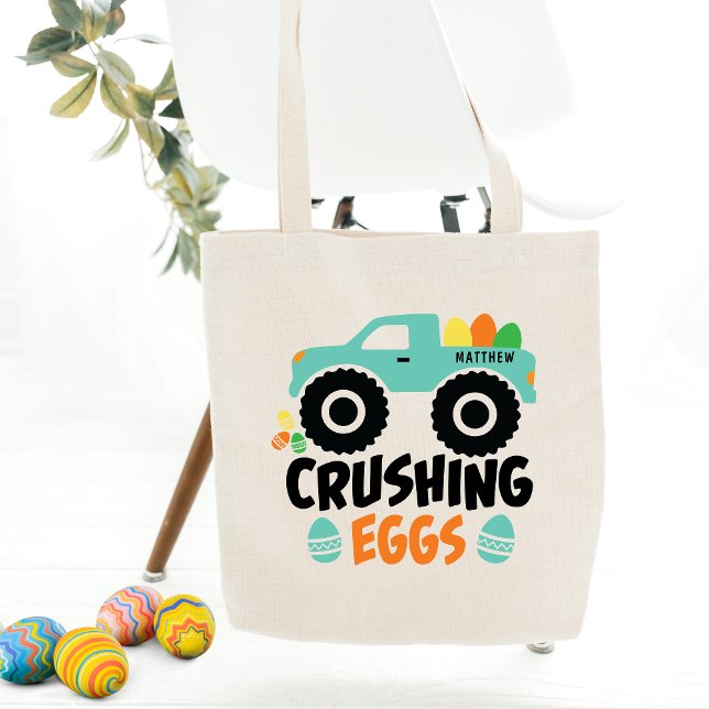 Crushing Eggs Cool Modern Easter Truck Name Tote Bag (Creator Uploaded)