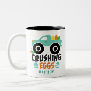 Crushing Eggs Cool Modern Easter Truck Name Two-Tone Coffee Mug