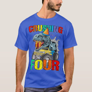 Crushing Four Birthday Monster Truck Dinosaur T-Shirt