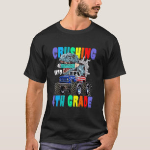 Crushing Into 4th Grade Monster Truck Dinosaur Boy T-Shirt