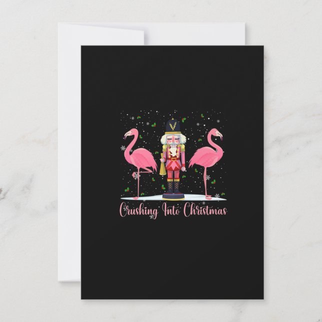 crushing into christmas flamingo pink nutcracker w invitation (Front)