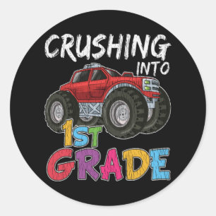 Crushing Into First Grade Truck Lover Student Gift Classic Round Sticker
