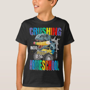 Crushing Into Homeschool Monster Truck Dinosaur  T-Shirt