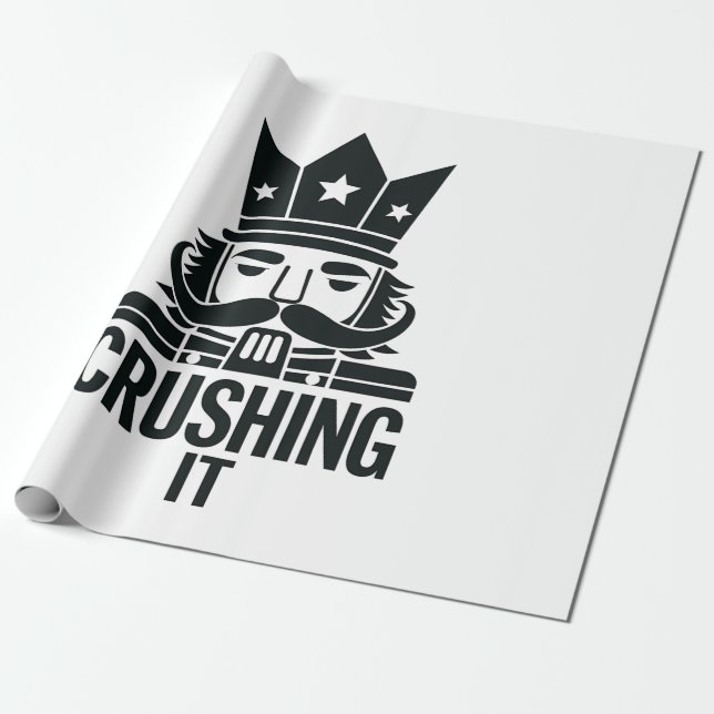 Crushing It Funny Christmas Nutcracker  Wrapping Paper (Unrolled)