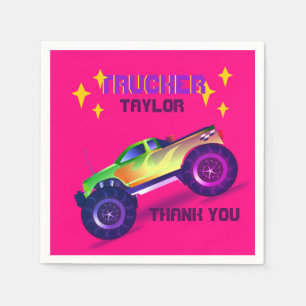Crushing It MONSTER TRUCK Girls Pink Thank You Napkin
